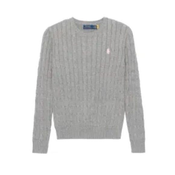 Polo Ralph Lauren grey gray Lambswool coquette pink cable knit sweater - Picture 1 of 7